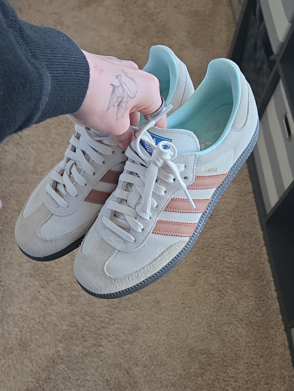 adidas Samba Suede Sneakers in Light Gray with Pink Stripes